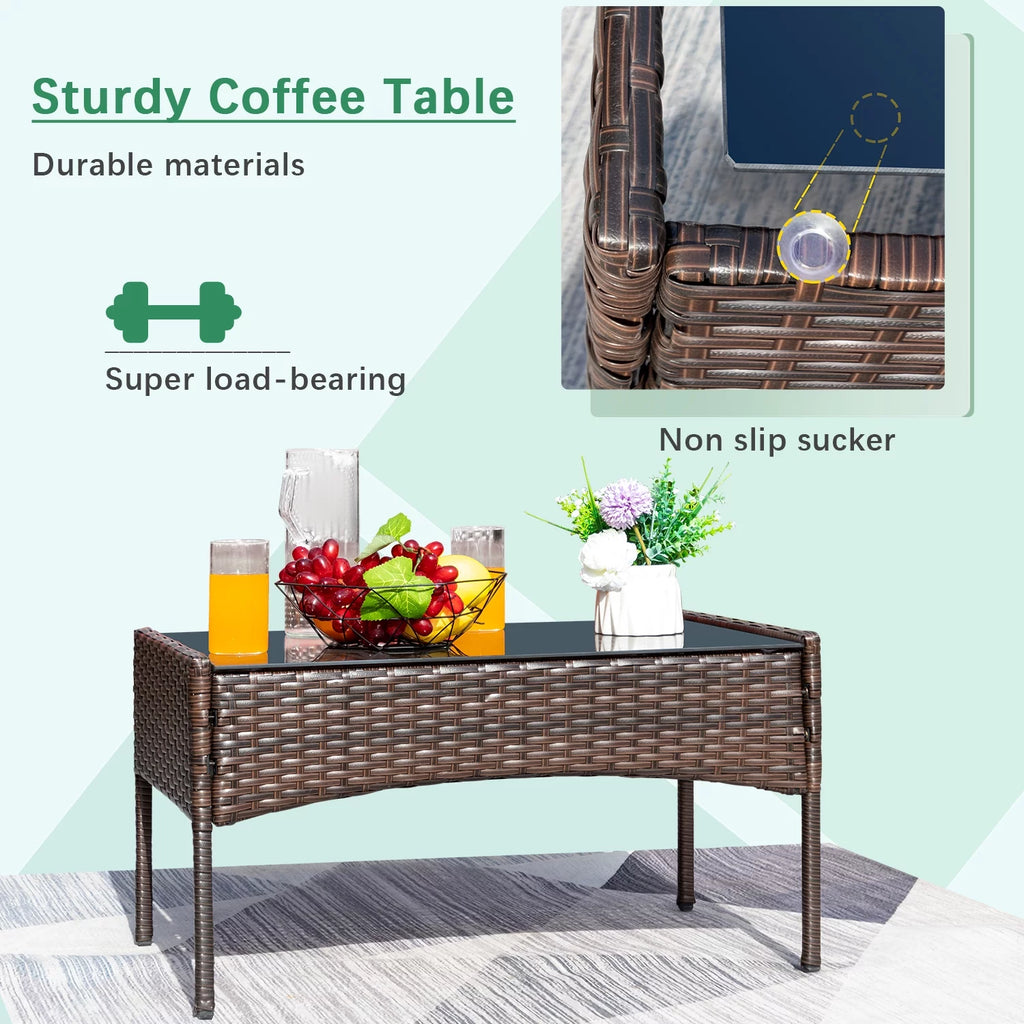 4 Pieces PE Rattan Wicker Patio Conversation Set J4775