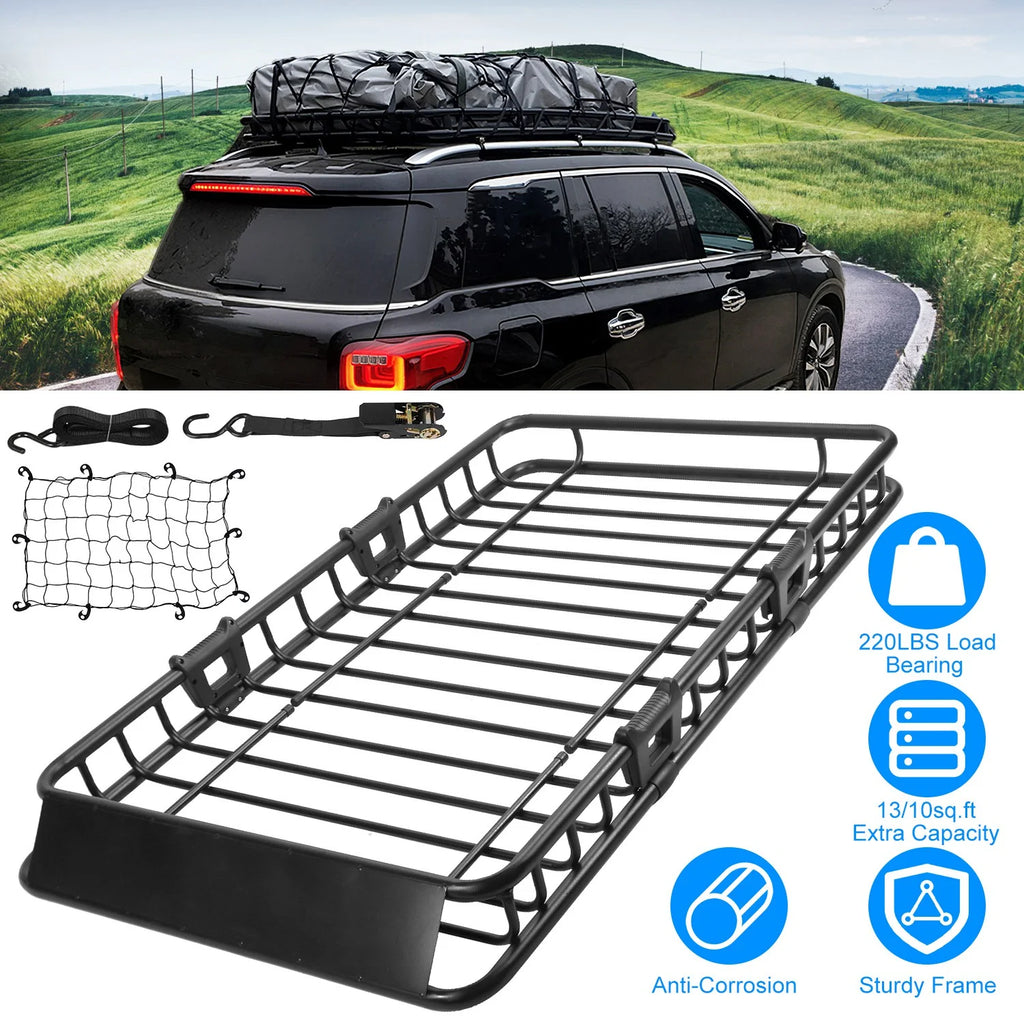 64" Roof Rack Cargo Carrier Car Top Luggage Basket Black with Net and Hook D883743