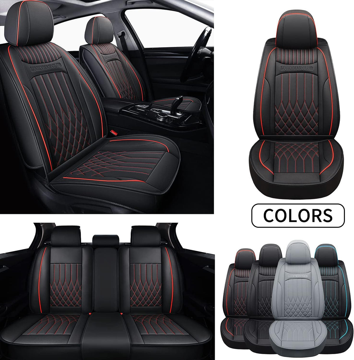 Universal Car Seat Covers Full Set Black/Red Q95827