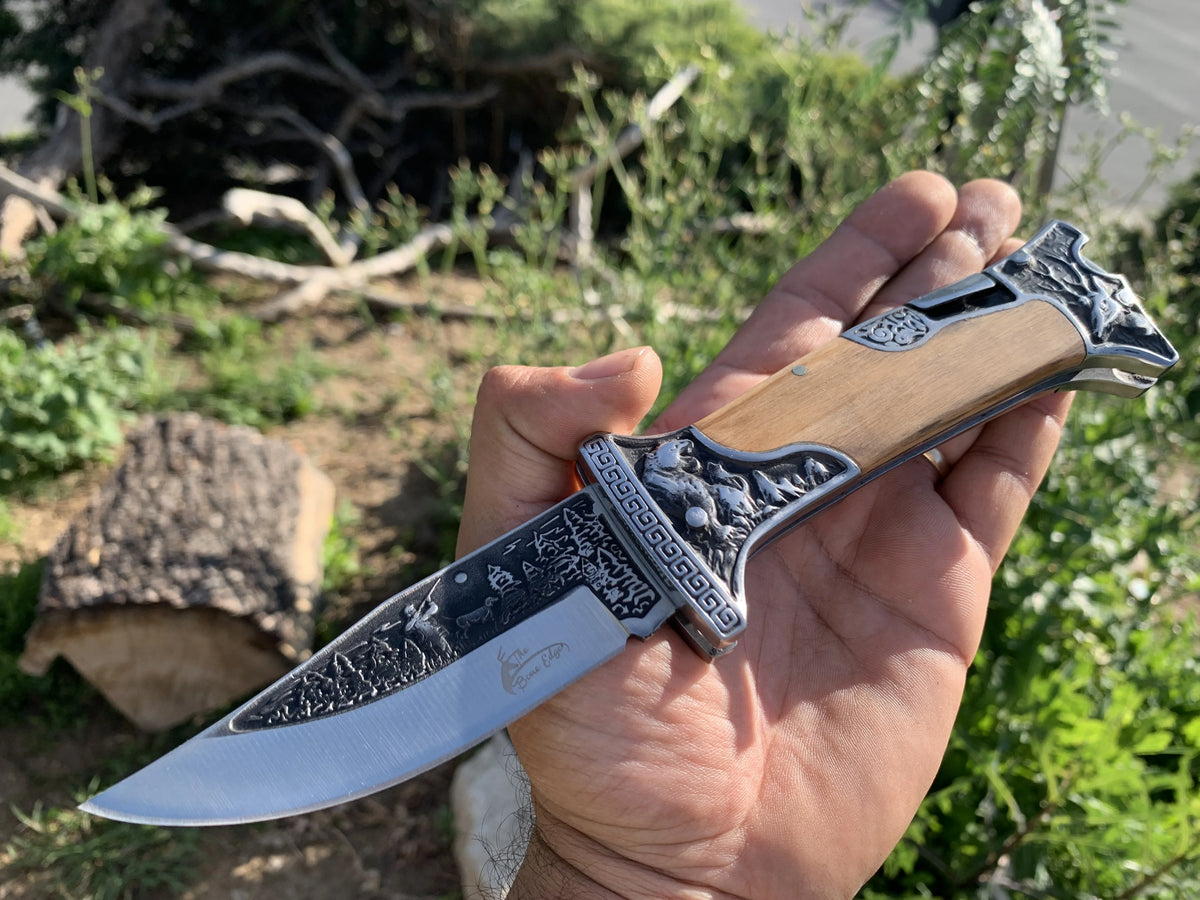 9" Engraved Folding Pocket Knife T9247