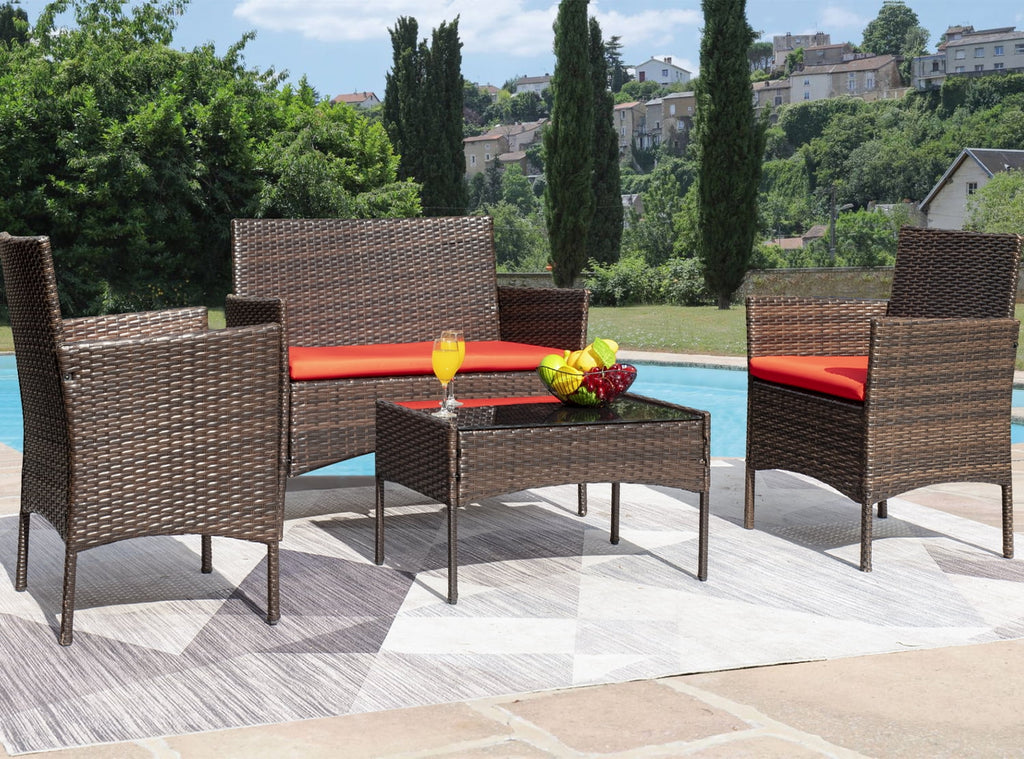 4 Pieces PE Rattan Wicker Patio Conversation Set J4775