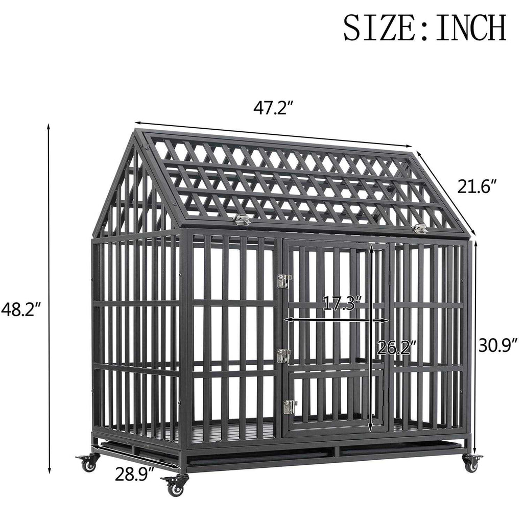 Heavy Duty Metal Dog Crate with 4 Lockable Wheels D207029