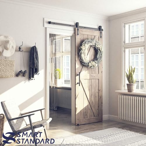 6.8FT Sliding Barn Door Hardware Kit with Track Kit, Pull Handle Set and Floor Guide O296