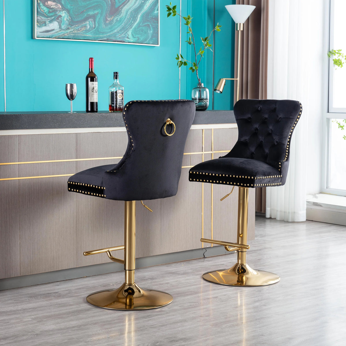 Black Velvet Swivel Bar Stools Set of 2 A291