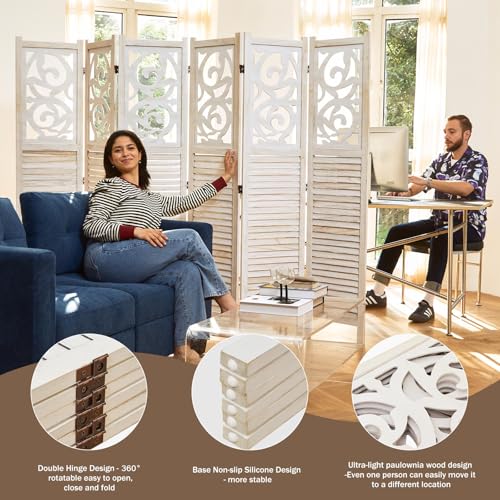 4 Panels Wood Carved Folding Room Divider O59066