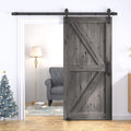 30In x 84In Sliding Barn Door with 5FT Barn Door Hardware Kit, Brown R8204