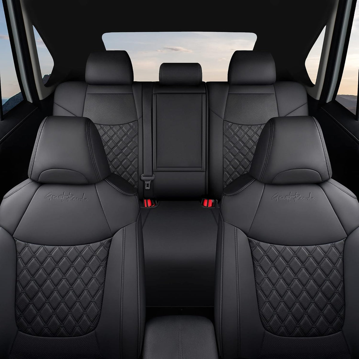 Pu Leather Car Seat Covers Full Set for Toyota RAV4 Hybrid 2019 2020 2021 2022 (Black) M8731