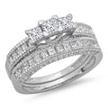 10K White Gold Diamond Bridal 3 Stone Engagement Ring With Matching Band N211408
