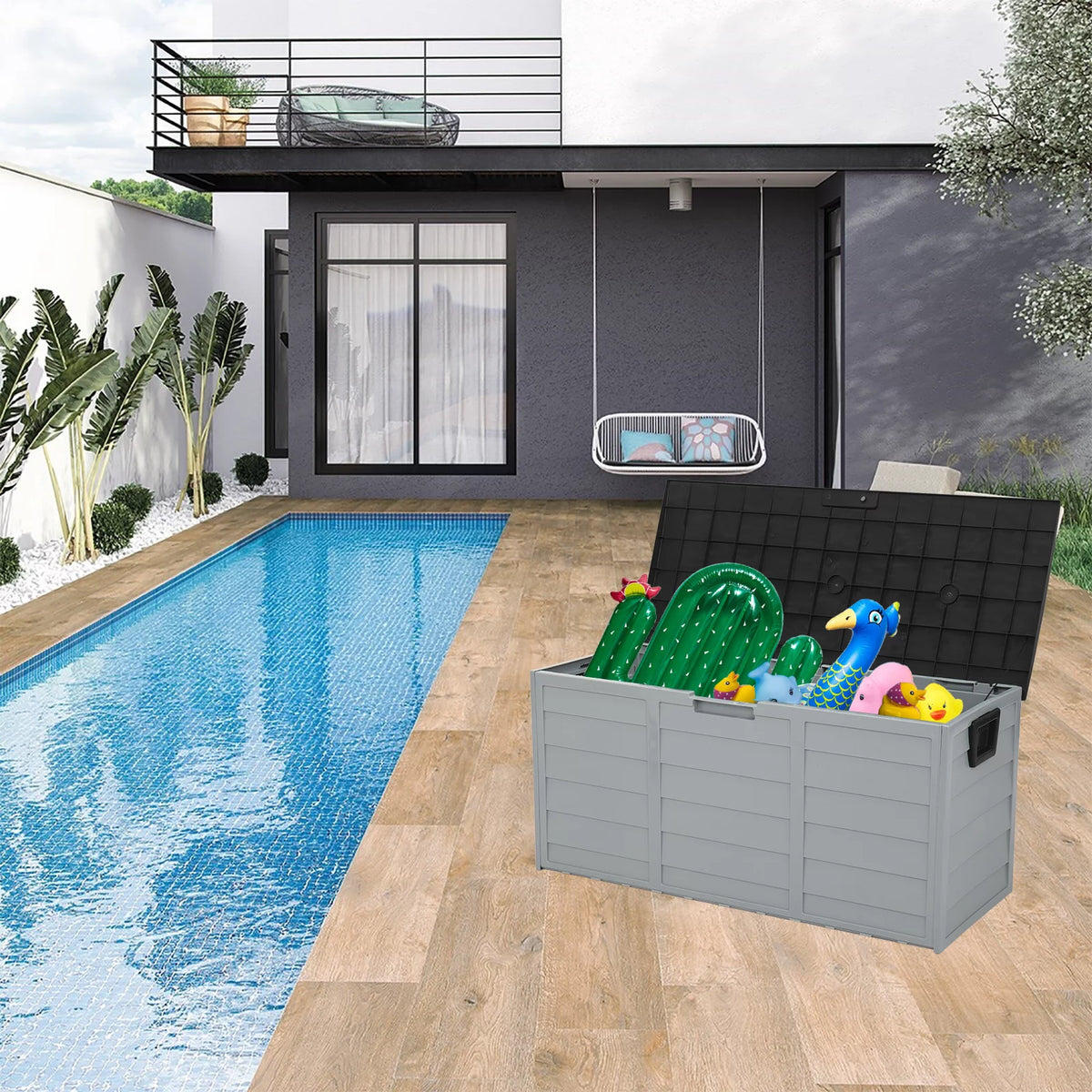 75 Gallon Black Resin Deck Box on Wheels W887509