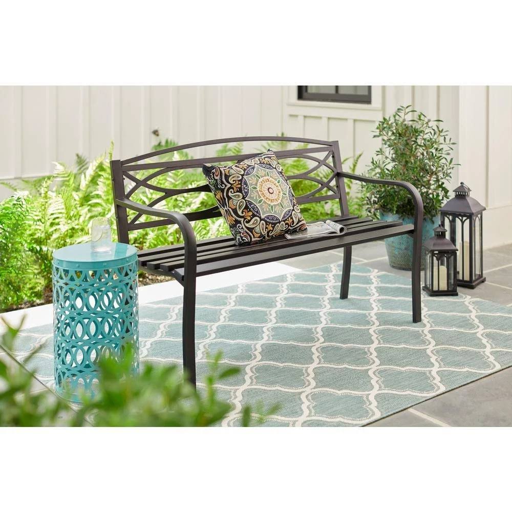 Black Metal Outdoor Patio Bench R17813