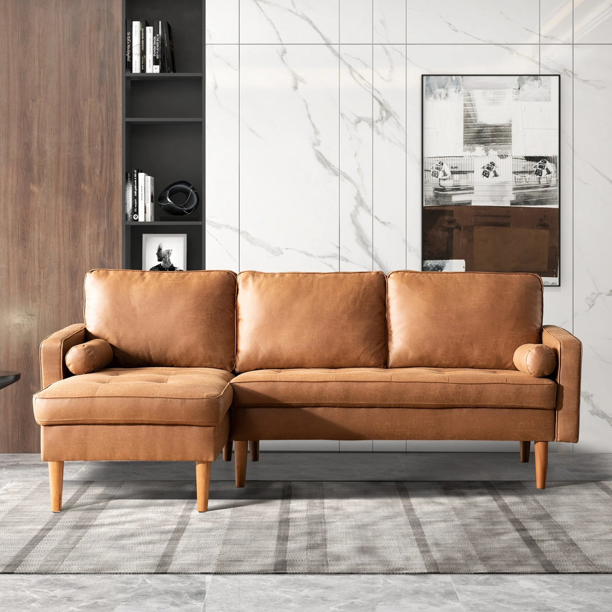 83 L Shaped Faux Leather Sectional Couch with Chaise E973044