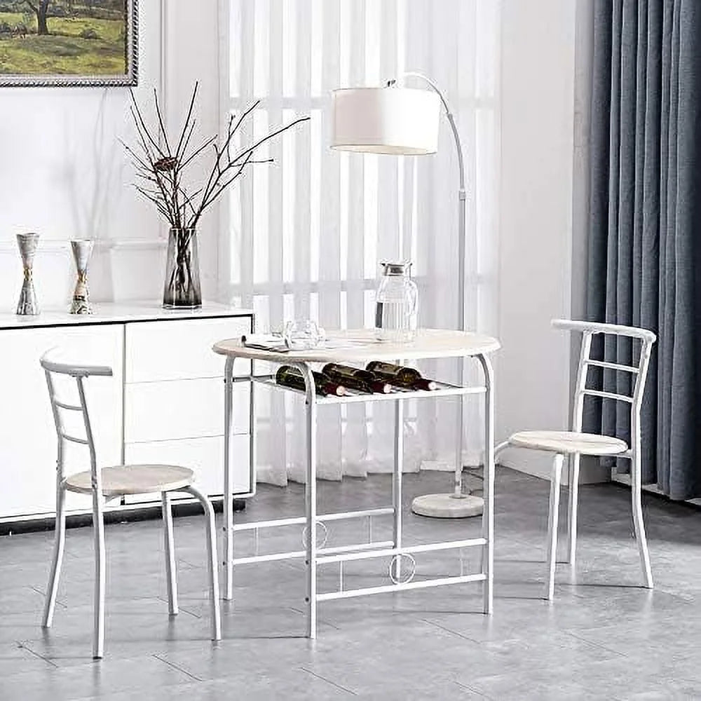 Compact Dining Table Set with Rack (Oak and White) R759369