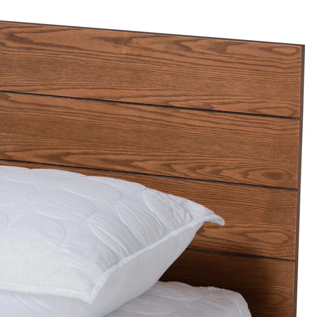 Ash Walnut Brown Wood Full Size Platform Storage Bed with Built-In Shelves W794