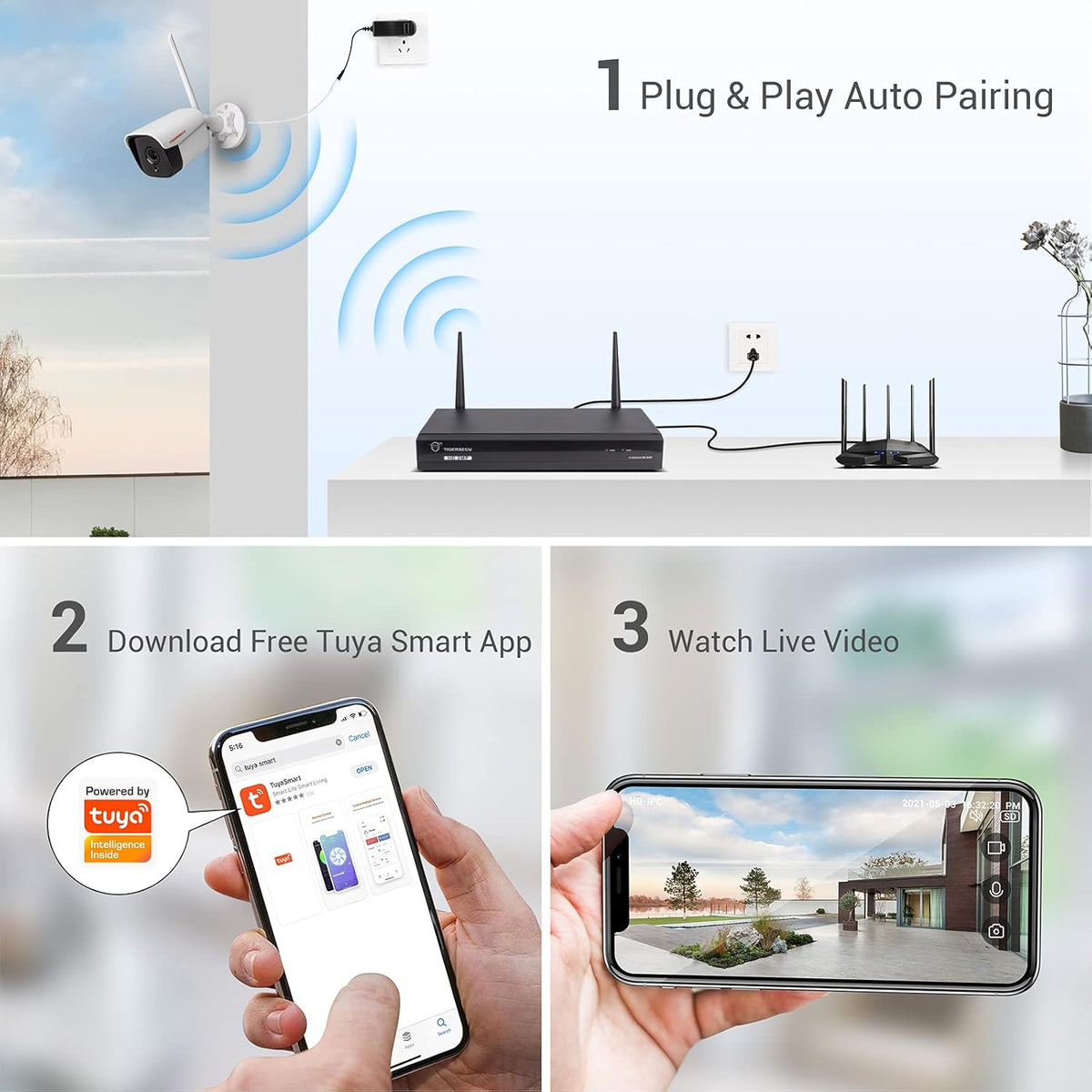 1080P WiFi NVR Security Camera System with Two Way Audio, 1TB Hard Drive, 8 Channel NVR with 4 1080P Wi-Fi IP Cameras W10901