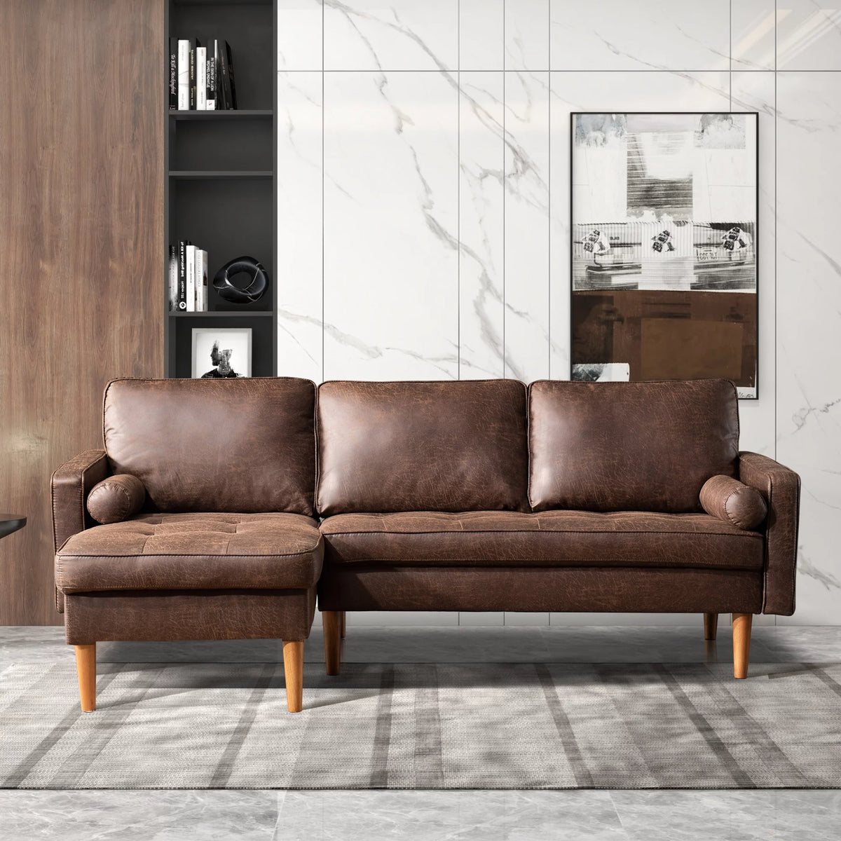 83 L Shaped Faux Leather Sectional Couch with Chaise E973044