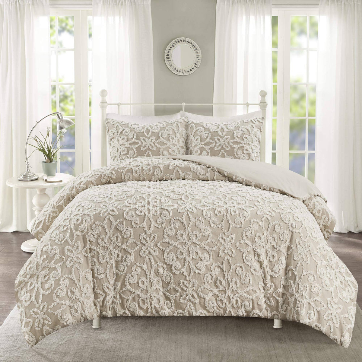 3 Piece Tufted Cotton Chenille Duvet Cover Set Q472044