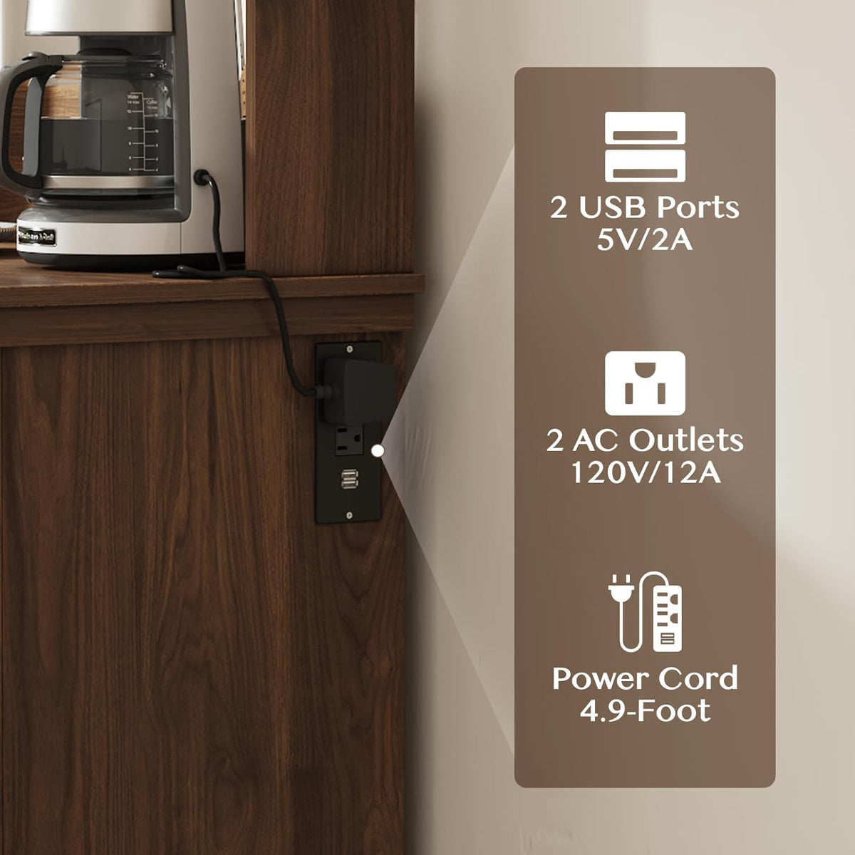Walnut Coffee Bar Cabinet with Storage A793255