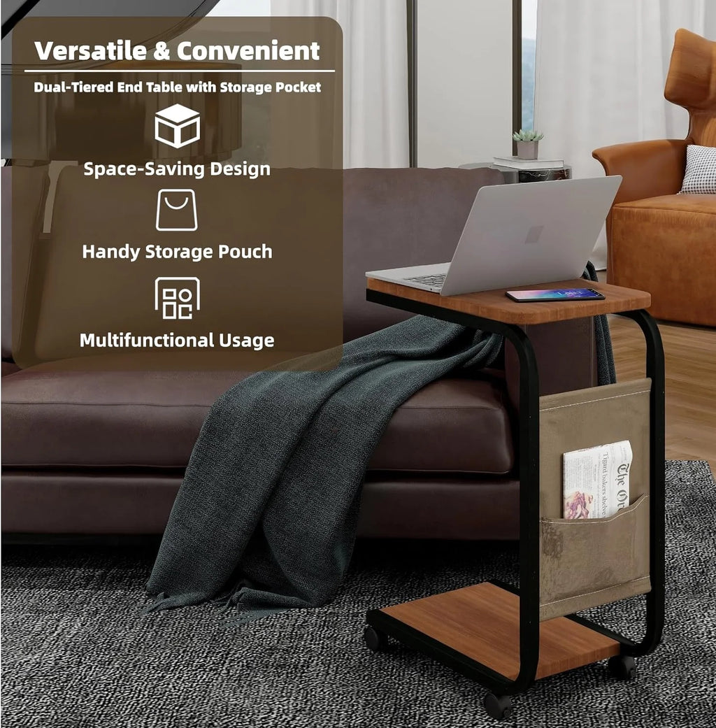 C-Shaped End Table with Double Layer Shelves P491177