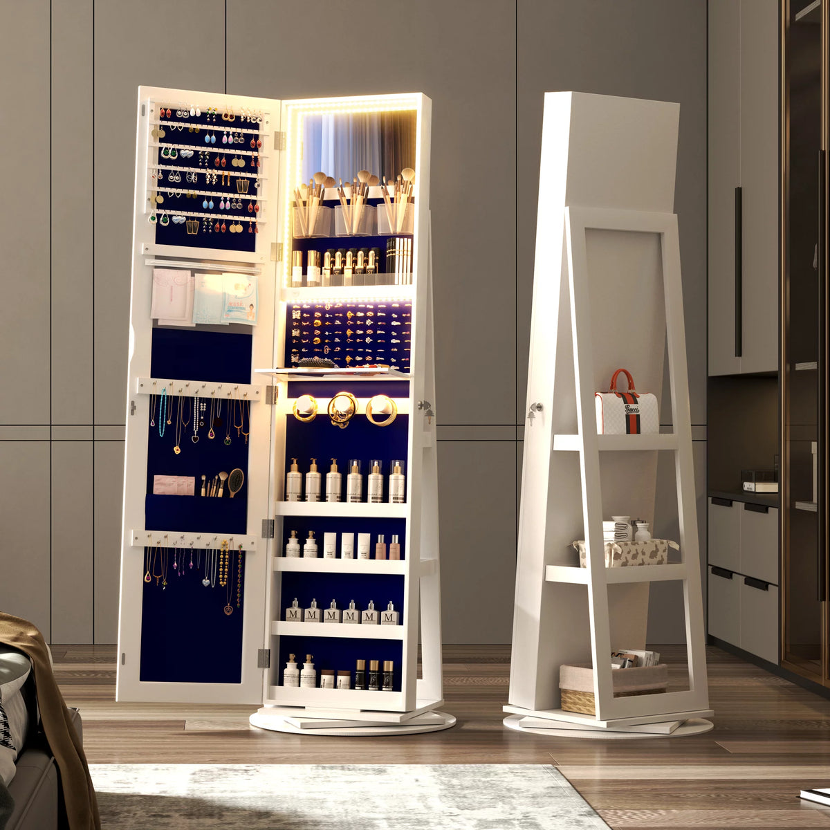 360° Rotating LED Jewelry Armoire with Full Length Mirror D84258