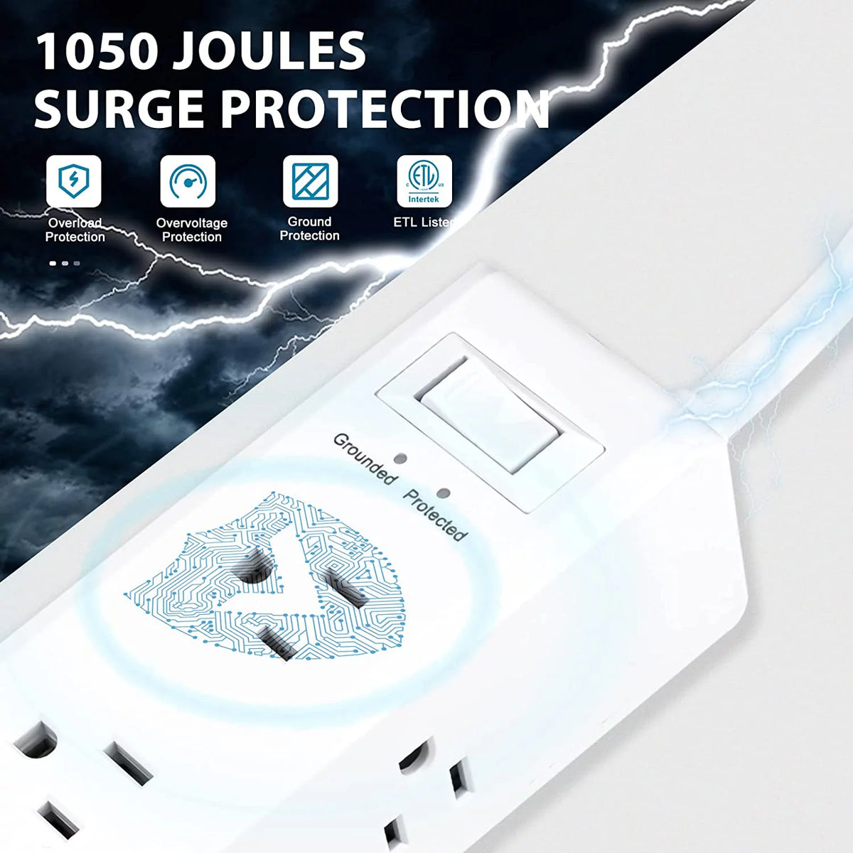 Surge Protector Power Strip with 9 Outlets 2 USB-A 1 USB-C 5 Ft Extension Cord S1115