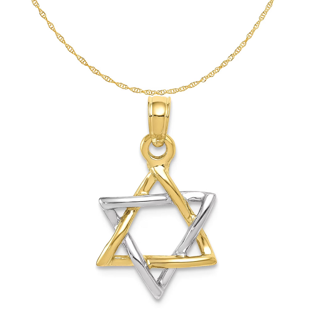 10K Two-Tone Gold Polished Star Of David Pendant With 10K Yellow Gold Lightweight Rope Chain 18" X809888