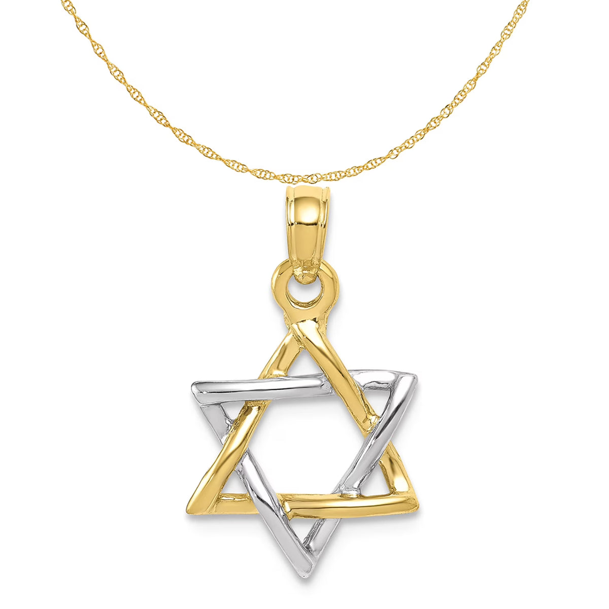 10K Two-Tone Gold Polished Star Of David Pendant With 10K Yellow Gold Lightweight Rope Chain 18" X809888