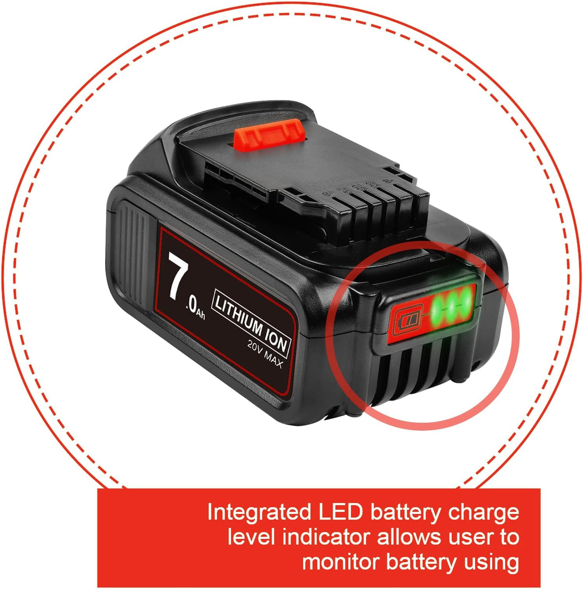 7.0 Ah 2Packs Replacement Lithium ion Battery for Dewalt 20V Cordless Tools Q6630