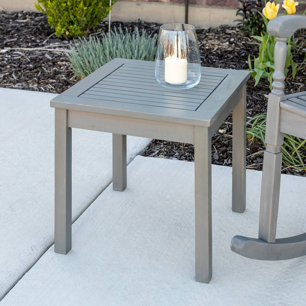 Gray Wash Acacia Wood Outdoor Side Table E111491