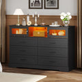 Black 6 Drawer Wood Dresser with 2 Sliding Doors U79508