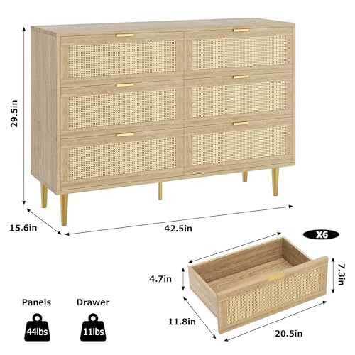 Oak 5 Drawer Rattan Wood Dresser U77548