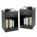 Black 2pcs Wood Nightstand with Drawer T525