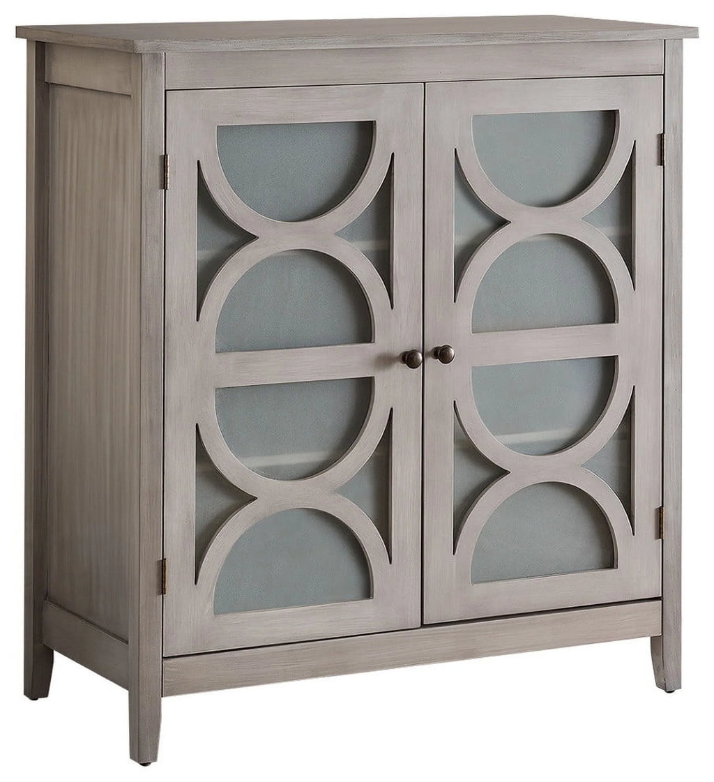 Gray Wood Console Table with Glass Doors Q715464