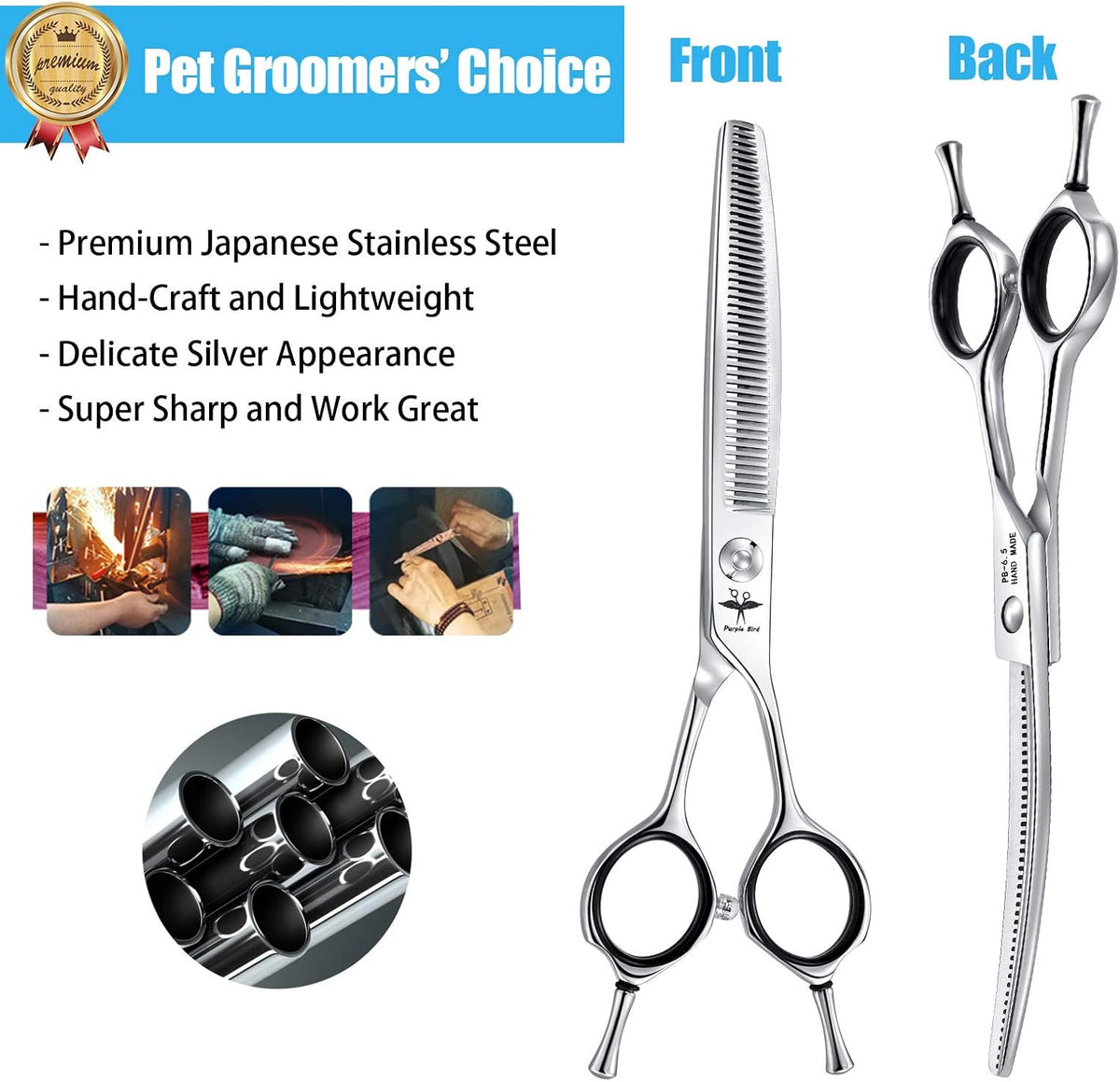 6.5 Inch Dog Grooming Scissors Japanese Stainless Steel Silver N372967
