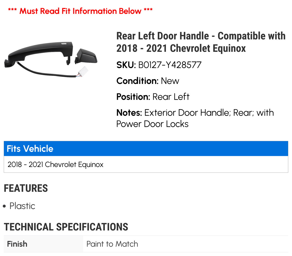 Rear Left Door Handle for Chevy Equinox F8384