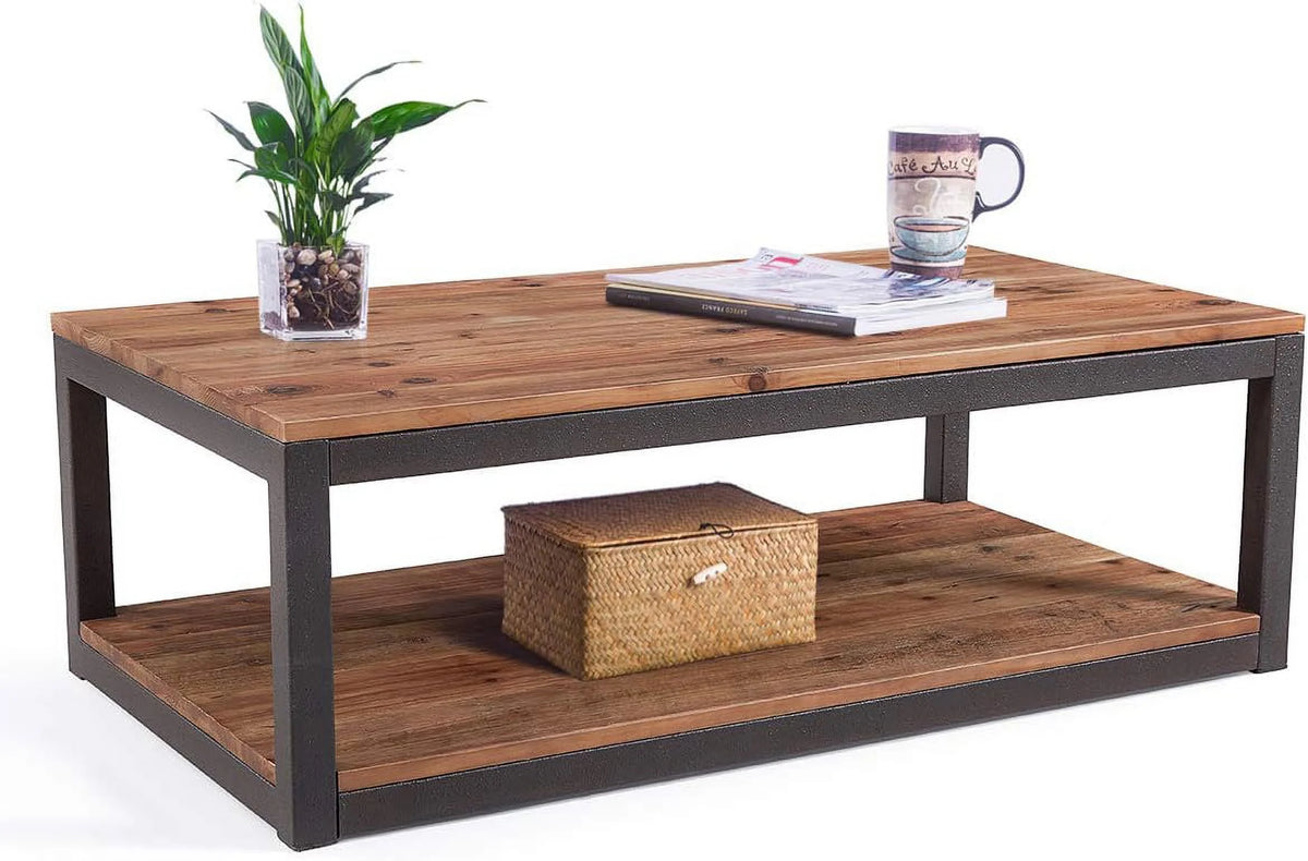 Vintage Industrial Coffee Table with Storage Shelf V386640