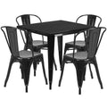 31.5'' Square Metal Indoor-Outdoor Table Set with 4 Stack Chairs Black U164