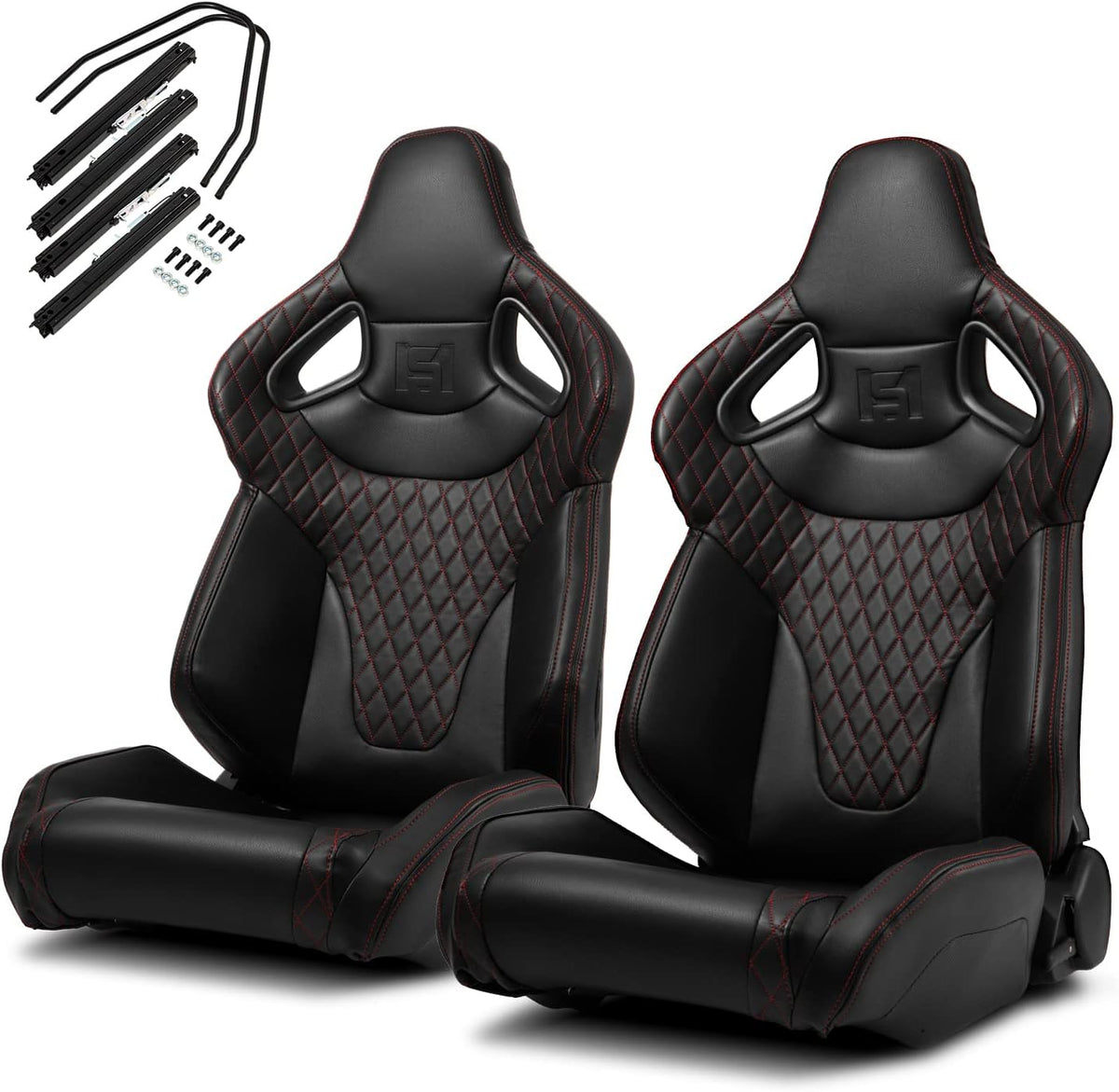 1 Pair Universal Black Carbon Fiber Leather PVC Racing Seats with Slider Y537987