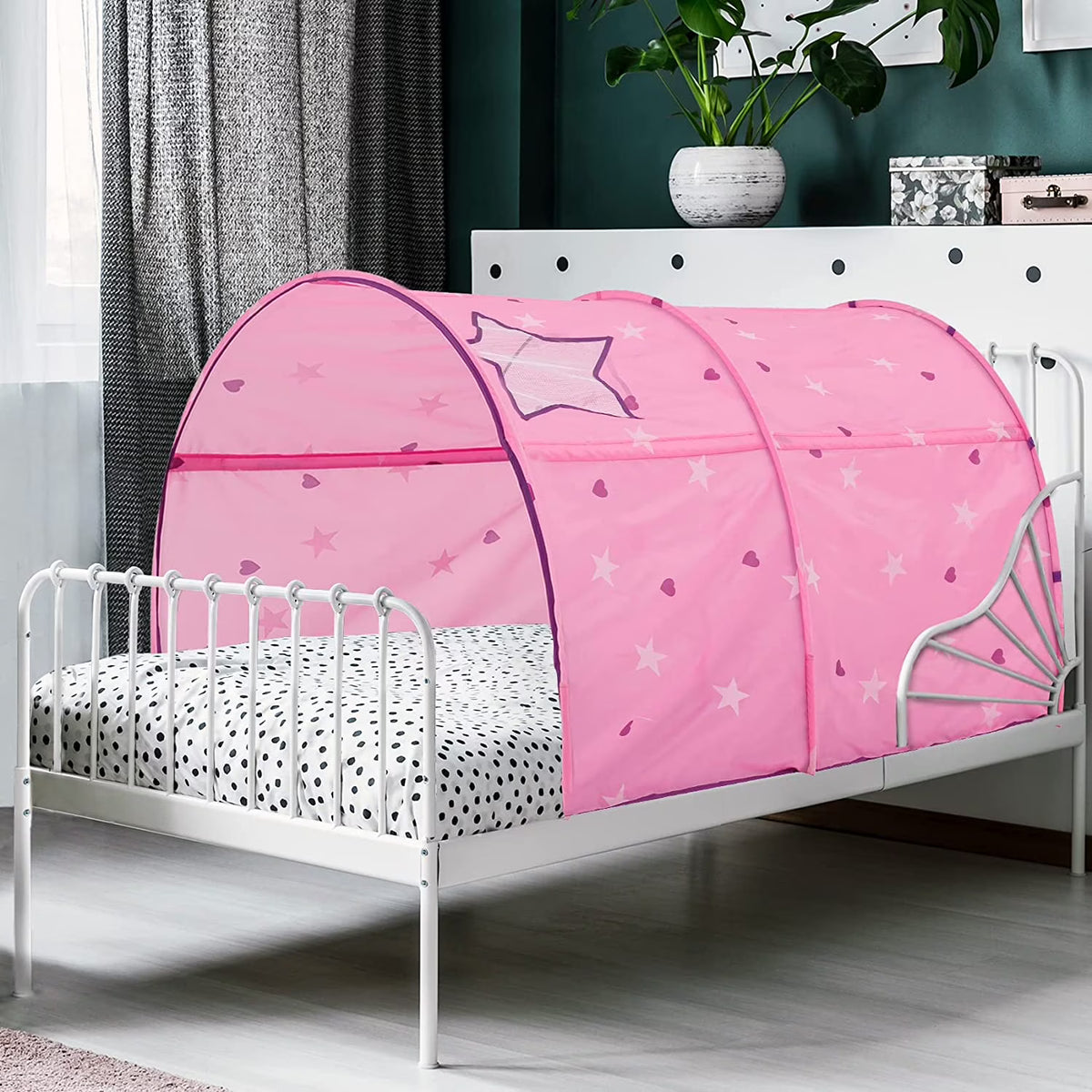 Pink Kids Bed Tent Canopy Sleeping Curtains 58'' x 35'' x 40''H T66023
