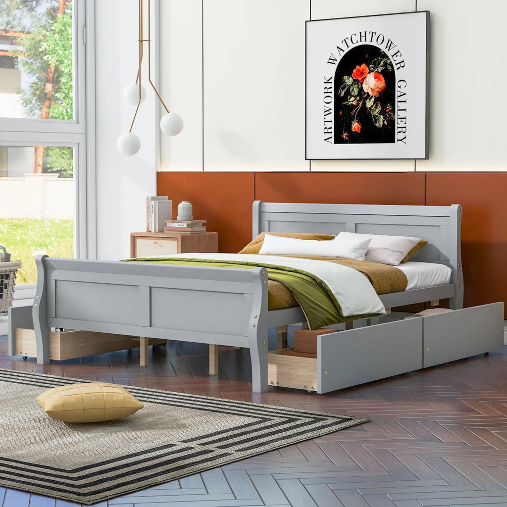 Queen Size Wood Platform Bed with 4 Drawers K1883