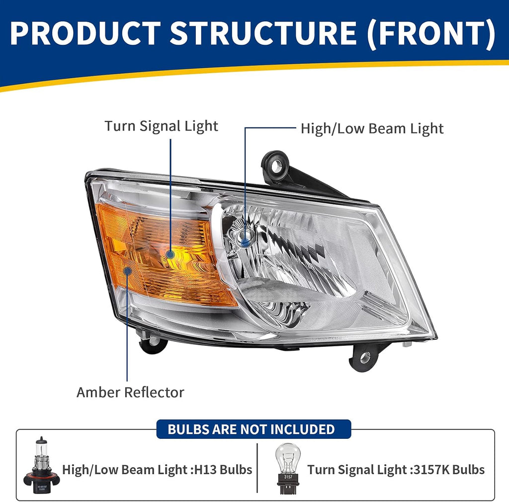 Chrome Housing Amber Reflector Clear Lens Headlight Assembly J256576