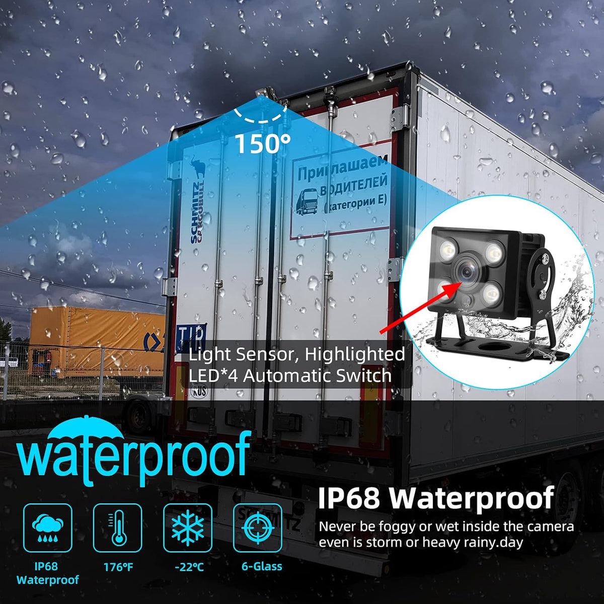 1080P RV Backup Camera Kit 7'' LCD Rear View Monitor IP68 Waterproof Night Vision N600678