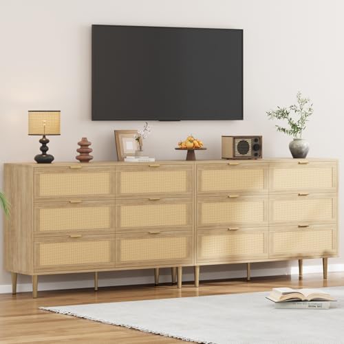 Oak 5 Drawer Rattan Wood Dresser U77548