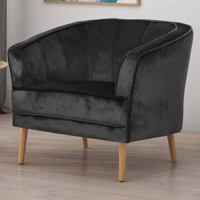 Black Tufted Velvet Barrel Chair K424592