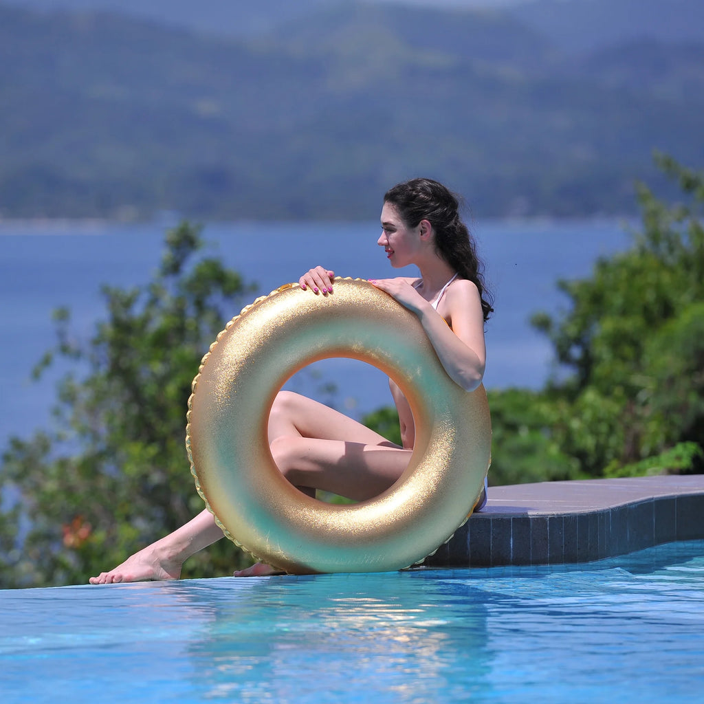 35" Inflatable Golden Pool Ring Float S187375