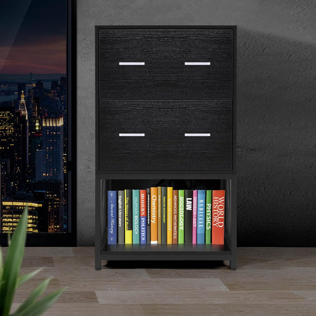 2 Drawer File Cabinet with Metal Wire Storage Shelves B83237
