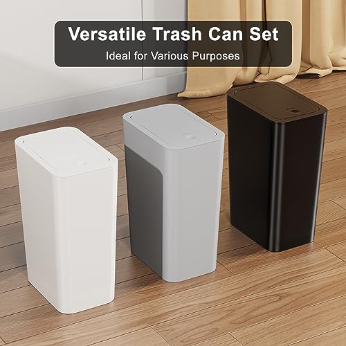 Grey 3 Pack Bathroom Trash Can with Lid Set A91193
