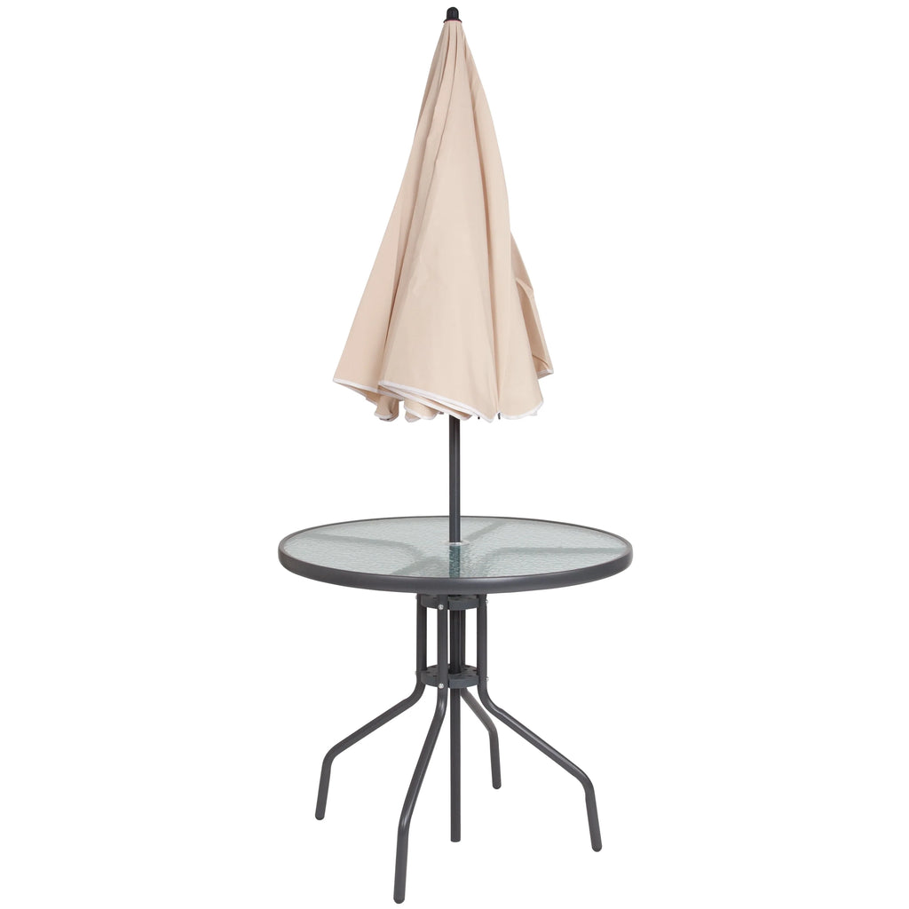 6-Piece Patio Set with Glass Table, Umbrella, and 4 Folding Chairs, Black W5178
