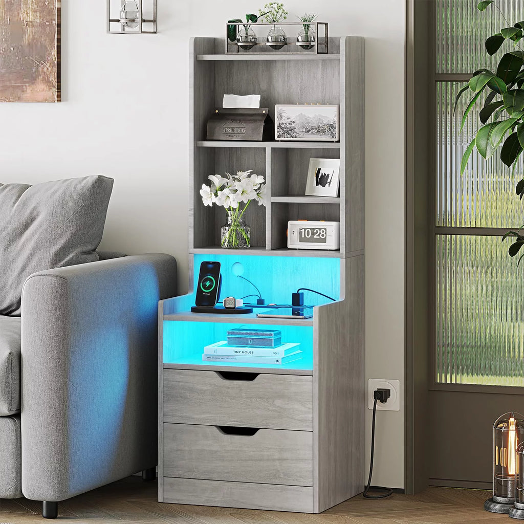 Set of 2 Gray Nightstand with Charging Station and 2 Drawers D861055