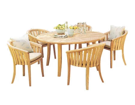 Grade-A Teak 5 Pc Outdoor Dining Set with 52" Round Table and 4 Arm Chairs W1580