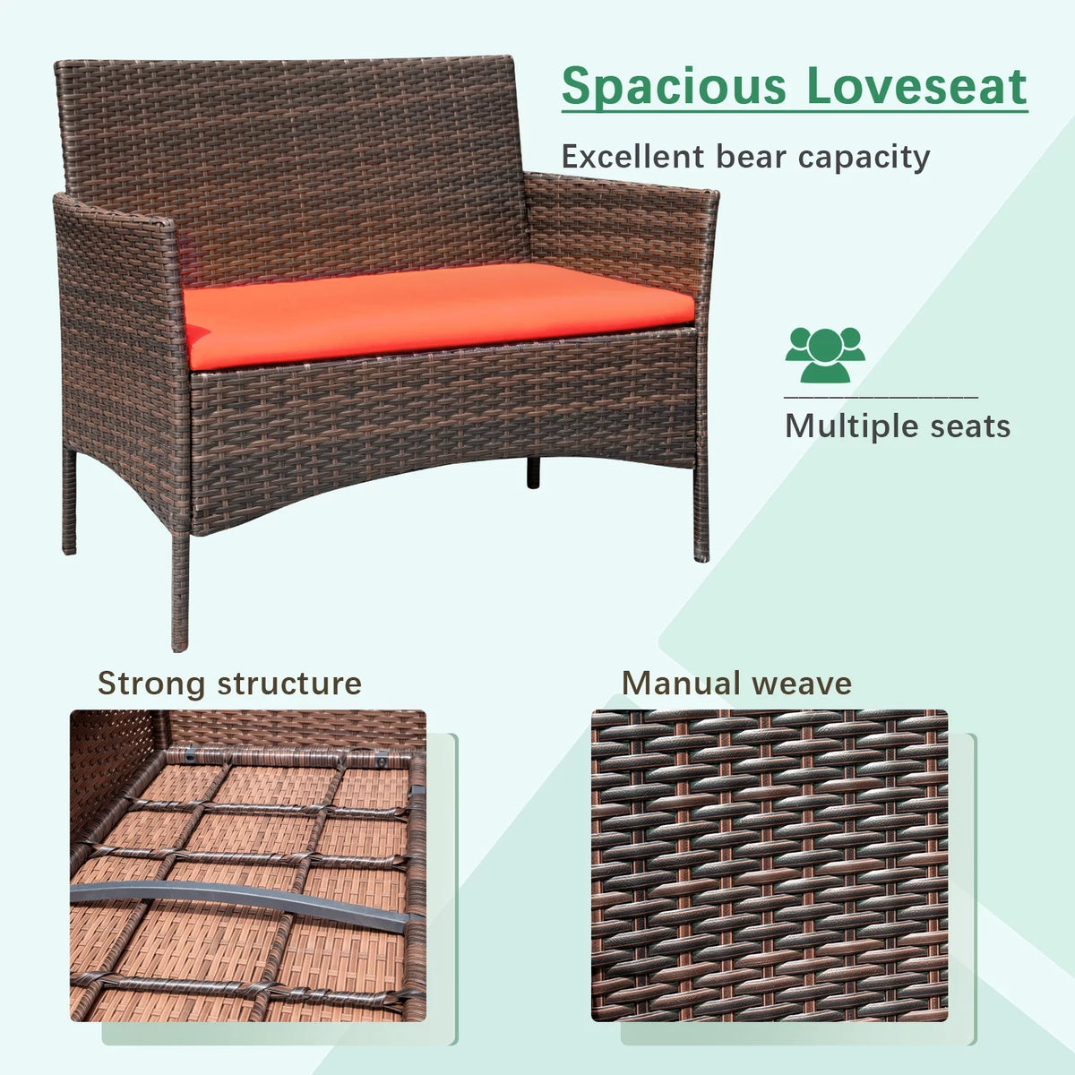 4 Pieces PE Rattan Wicker Patio Conversation Set J4775
